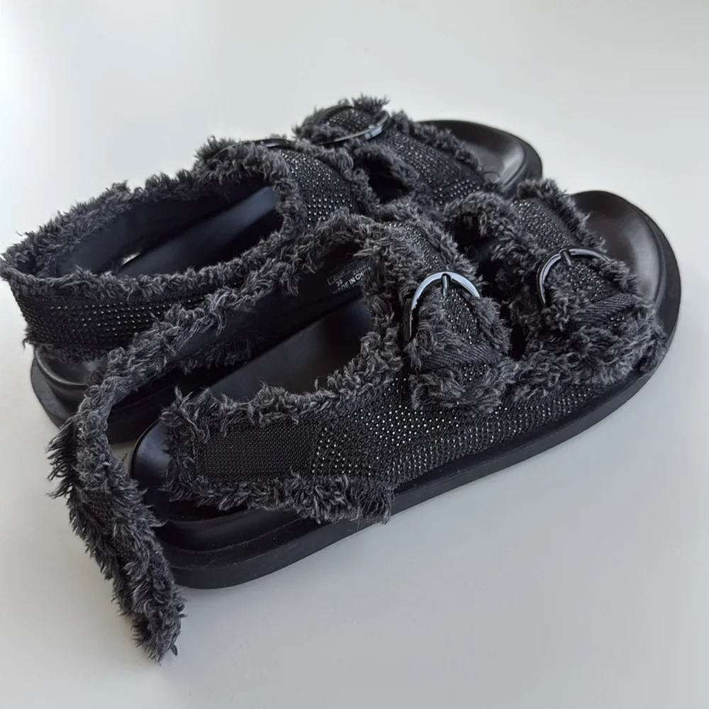 Zara Black Dad Sandals with Rhinestones – Size 39 - Picture 8 of 11